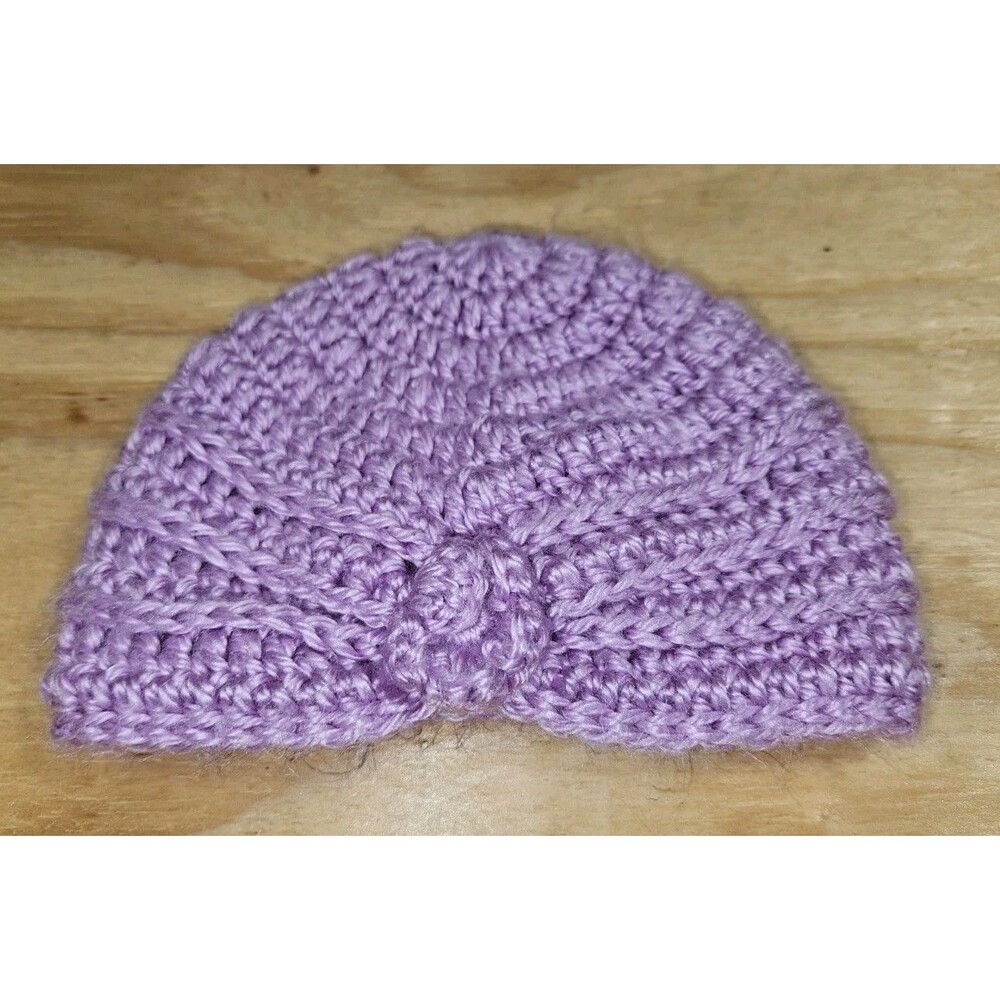 Handmade Crochet Toddler Winter Hat Beanie Purple Flower Knit Girl